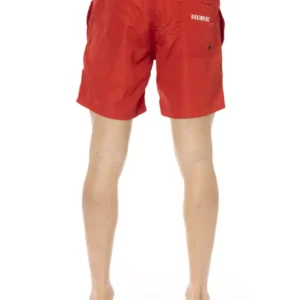 Red Polyester Men Swim Short