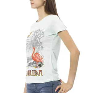 Light Blue Cotton Women T-Shirt