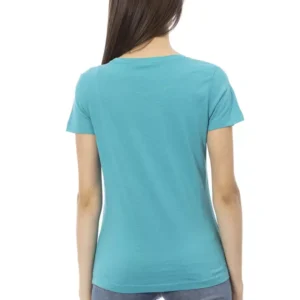 Light Blue Cotton Women T-Shirt