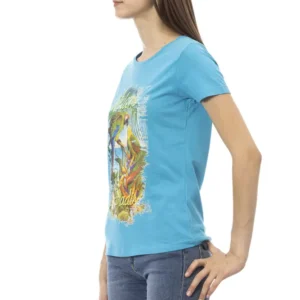 Light Blue Cotton Women T-Shirt