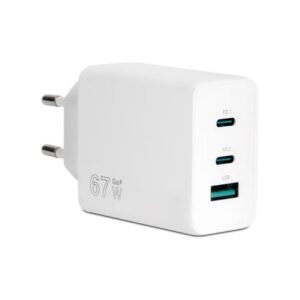 VulTech Caricatore Adattatore Universale 2 Porte Type-C  1 Porta Usb PS67 QC 3.0 Gan 67W PPS Bianco