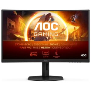 AOC Gaming CQ27G4X - Monitor curvo QHD da 27 pollici 180 Hz 05 ms FreeSync Prem. HDR10 (2560x1440 DisplayPort 2x HDMI) nero-grigio