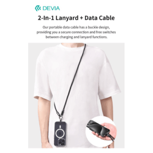 Devia Cordino con Cavo Carica Tipo-C tracolla 1.2mt porta telefono Nero