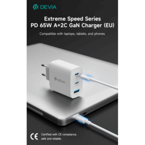 DEVIA CARICA BATTERIE PD DA 65 WATT GAN 2 USCITE TIPO-C E UNA USB A