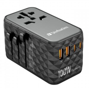Verbatim UTA-06 Nero Interno (UTA-06 GaN III Universal - Travel Adapter with 2x USB-C - PD 100W & QC 4+ / 2x USB-A QC 3.0 - Warranty: 24M)