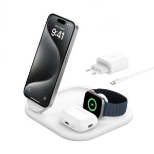 Belkin BoostCharge Cuffie, Smartphone, Orologio intelligente Bianco USB Carica wireless Ricarica rapida Interno (WIRELESS BOOSTCHARGE QI2 - MAGNETIC 3-IN-1 CHARGING STATION)