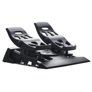 Pedaliera in alluminio per simulatori di volo. Design ergonomico, scorrimento su 4 binari per movimenti fluidi. 25cm di zona riposo per il piede per funzione timone. Connessione RJ12 e/o USB. Compatibile con PC (windows) e console.