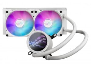 ASUS ROG Ryuo III 240 ARGB White Edition. Tipo: Kit di raffreddamento a liquido, Diametro del ventilatore: 12 cm, Velocità (massima) di rotazione: 2200 Giri/min, Rumorosità (velocità alta): 36,45 dB, flusso d'aria massimo: 70,07 pdc/min, pressione de