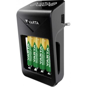 Varta LCD Plug Charger+ - Caricabatterie/alimentatore da 4 ore - (per 4xAA/AAA, 1x9V)