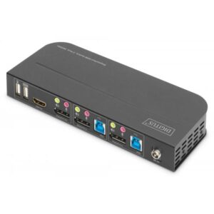 Switch KVM DIGITUS, 2 porte, 4K60Hz, 2 ingressi DP, 1 uscita DP/HDMI