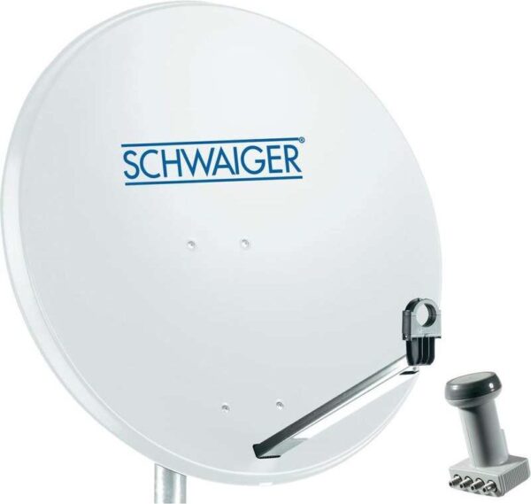 SCHWAIGER SAT Anlage 80 cm 4 Teilnehmer Quad-LNB (mit Switch) Hell-Grau (SPI991.0SET)