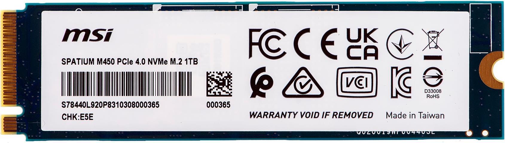MSI Spatium M450 M.2 Pci-e NVMe 1TB (S78-440L980-P83)