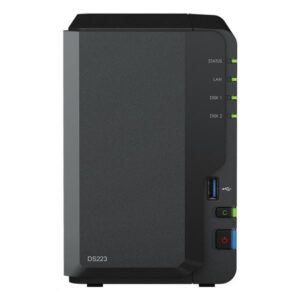 Synology DiskStation DS223 NAS Mini Tower Realtek RTD1619B 2 GB DDR4 16 TB HDD DiskStation Manager Nero (Synology DS223 16TB [Synology HAT3300] 2 bay desktop NAS; AMD Ryzen [3Years warranty])
