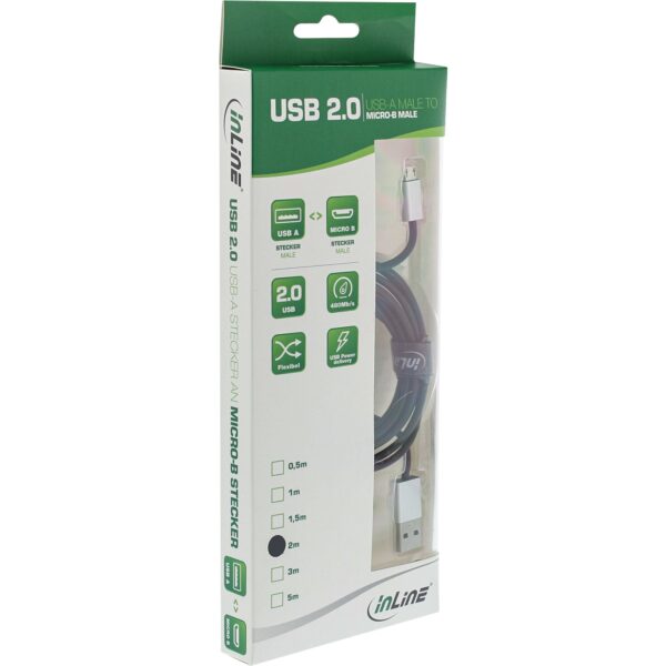 InLine Cavo USB 2.0 Micro, A M/B M, alluminio, nero, 2,4A@1m 1,5A@5m, 5m
