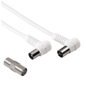 Hama Cavo Antenna 90° M-F con Adattatore M-M 3 Metri 75 Db Bianco