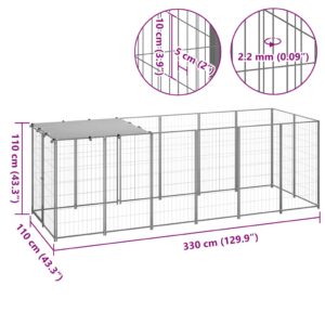 Gabbia per Cani Argento 330x110x110 cm in Acciaio