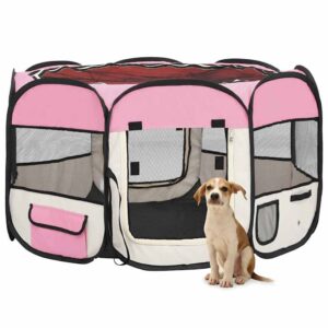 Box per Cani Pieghevole con Borsa Trasporto Rosa 110x110x58 cm
