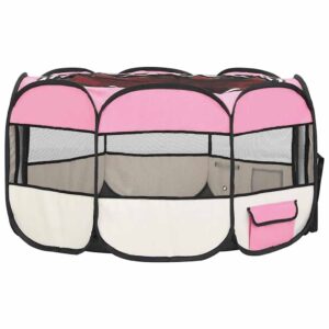 Box per Cani Pieghevole con Borsa Trasporto Rosa 125x125x61 cm