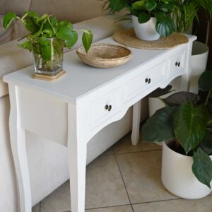 Tavolo Consolle da Trucco con 3 Cassetti Bianco