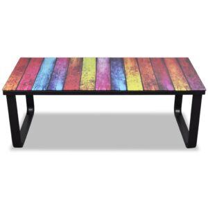 Tavolino da Salotto con Piano in Vetro con Stampa Arcobaleno