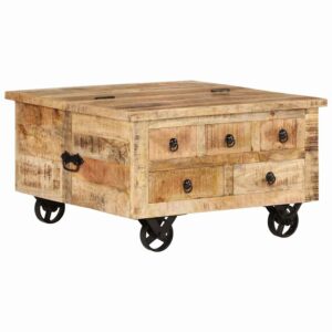 Tavolino da Salotto in Legno di Mango Grezzo 70x70x40 cm