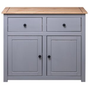 Credenza Grigia 93x40x80 cm in Legno Massello di Pino Panama