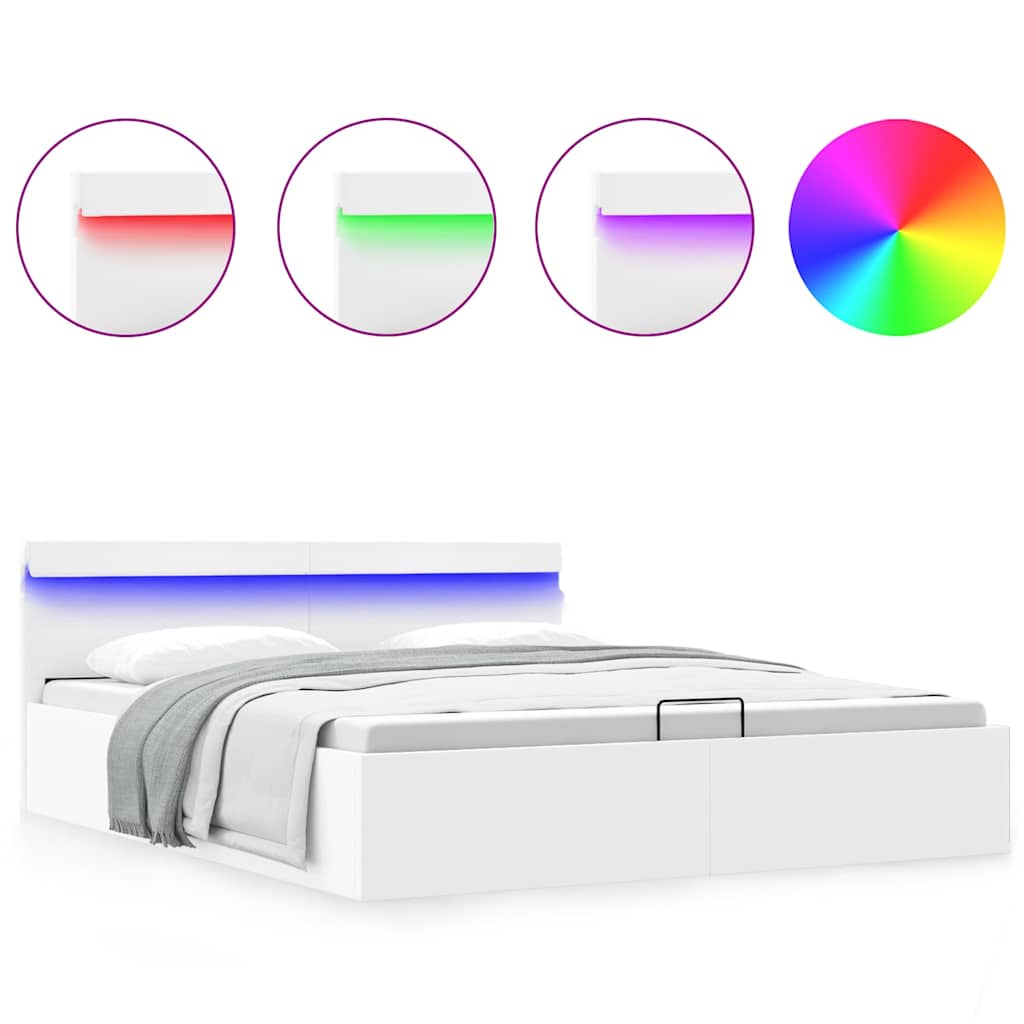 Giroletto Contenitore Idraulico LED Bianco Similpelle 160x200cm