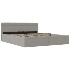 Giroletto con Contenitore e LED Grigio Chiaro Tessuto 160x200cm