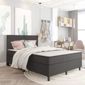 Letto a Molle Grigio in Tessuto 140x200 cm