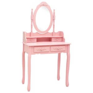Tavolo da Trucco con Sgabello Rosa 75x69x140 cm Legno Paulownia