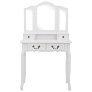 Tavolo da Trucco e Sgabello Bianco 80x69x141 cm Legno Paulownia