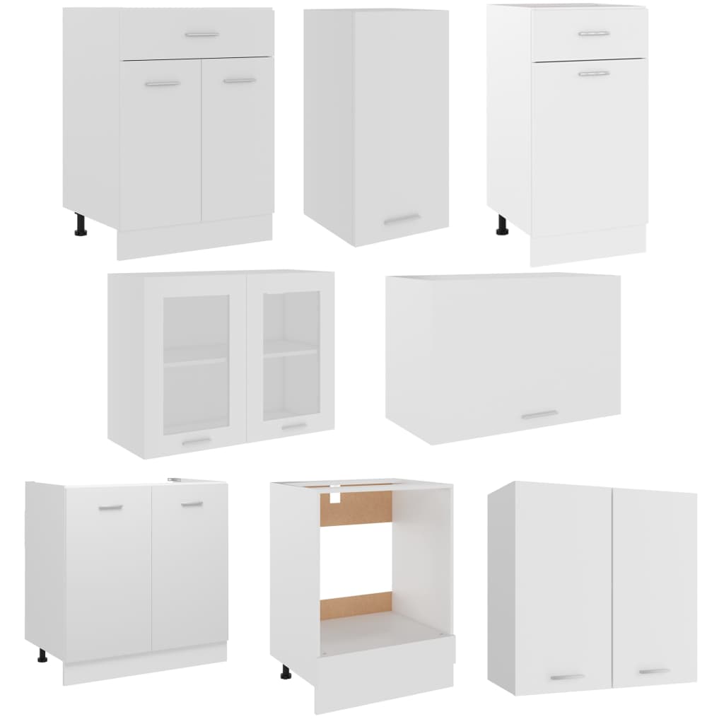 Set Armadi da Cucina 8 pz Bianco in Legno Multistrato