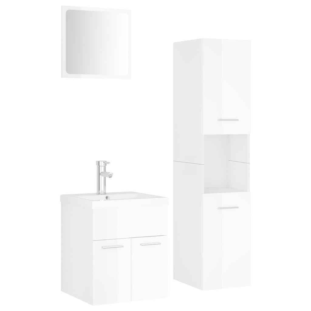 Set Mobili da Bagno Bianco Lucido in Legno Multistrato
