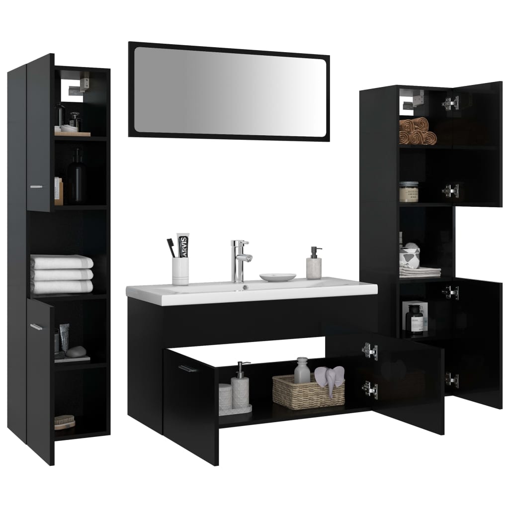 Set Mobili da Bagno Nero in Legno Multistrato