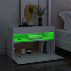 Comodino e Luci LED Bianco 60x35x40 cm in Legno Multistrato