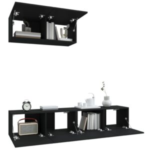 Set Mobili Porta TV 3 pz Nero in Legno Multistrato