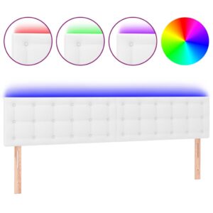 Testiera Bianca a LED 160x5x78/88 cm in Similpelle