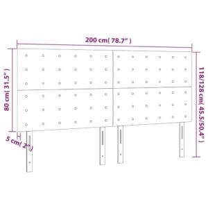 Testiera a LED Grigio Chiaro 200x5x118/128 cm in Velluto