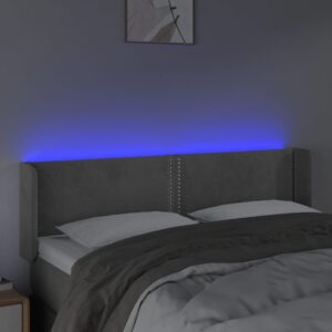 Testiera Grigio Chiaro a LED 147x16x78/88 cm in Velluto