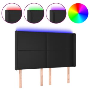 Testiera a LED Nera 147x16x118/128 cm in Similpelle