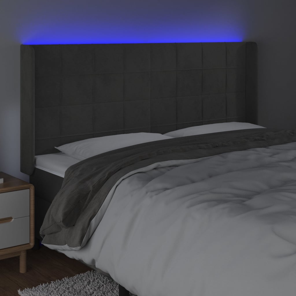 Testiera a LED Grigio Scuro 183x16x118/128cm inTessuto