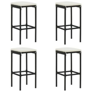 Sgabelli da Bar con Cuscini 4 pz Neri in Polyrattan