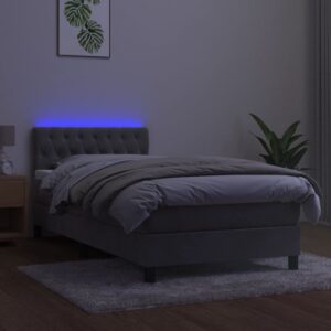 Letto a Molle Materasso e LED Grigio Chiaro 100x200 cm Velluto