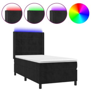 Letto a Molle con Materasso e LED Nero 90x190 cm in Velluto