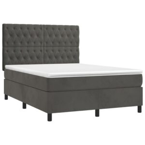 Giroletto a Molle con Materasso Grigio Scuro 140x200 cm Velluto