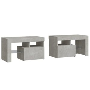 Comodini 2 pz con Luci a LED Grigi Cemento 70x36,5x40 cm