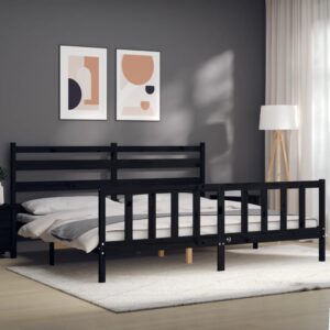 Giroletto con Testiera Nero 200x200 cm in Legno Massello