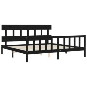Giroletto con Testiera Nero 200x200 cm in Legno Massello