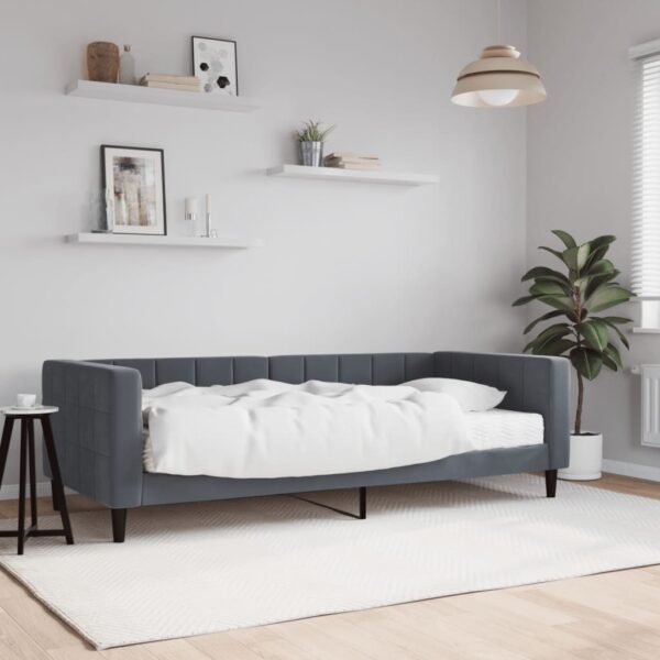 Divano Letto con Materasso Grigio Scuro 90x200 cm in Velluto
