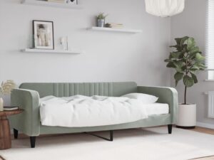 Divano Letto con Materasso Grigio Chiaro 90x200 cm in Velluto